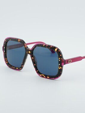Dior DIORHIGHLIGHT S1I 24B0 Sunglasses Havana Square Frame, Blue Lenses